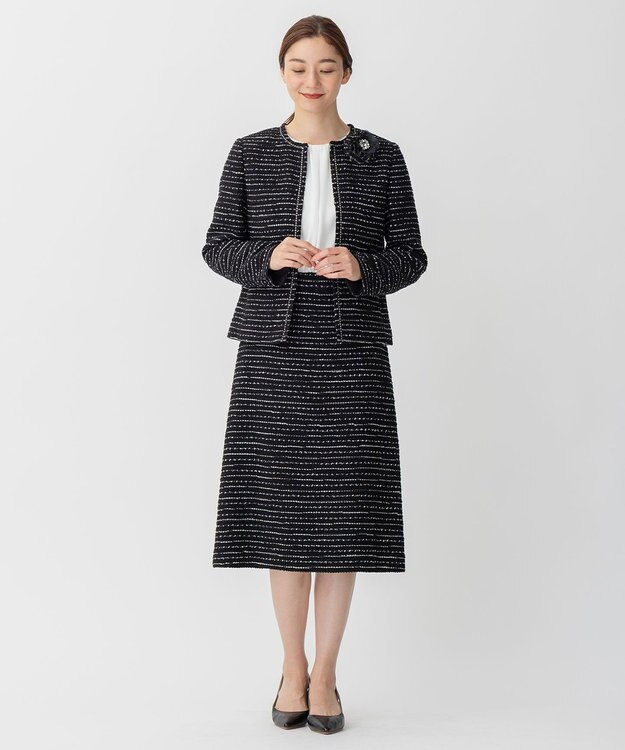 自由区 【XSサイズ～/セット可】カラミツイード ノーカラージャケット ブラック系8