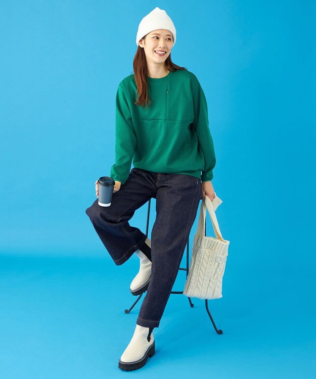 SHARE PARK LADIES 【UVカット・吸水速乾・ストレッチ・軽量・アンチピリング 】ダンボールクルーネックスウェット（S・Mサイズ） グリーン系