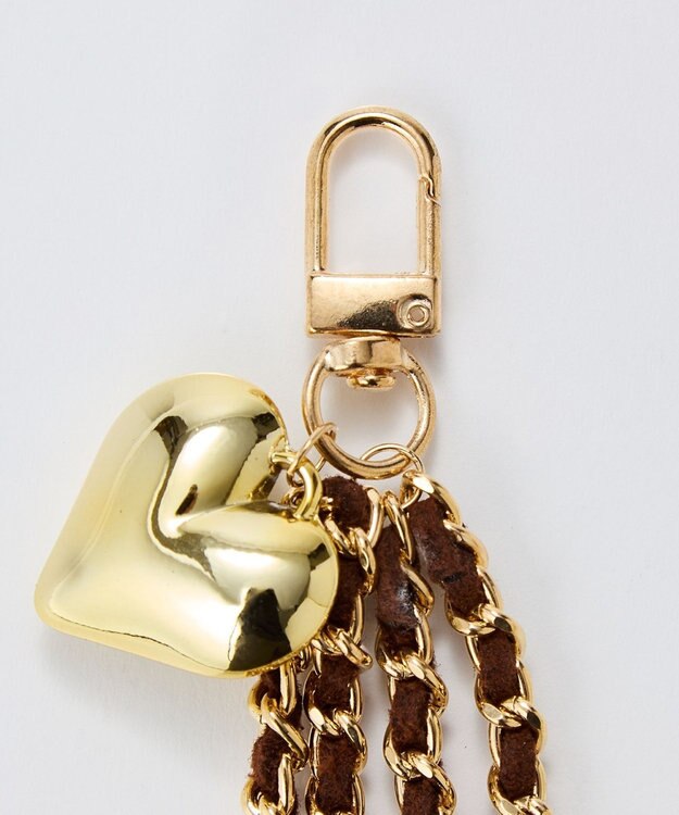 Phoebe スウェードチェーンハートバッグチャーム　ブラウン　ゴールド ブラウン