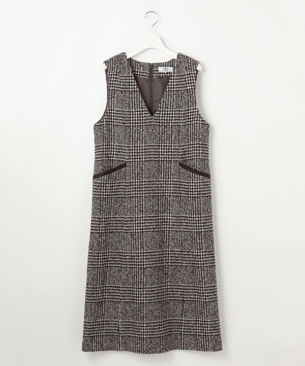 J.PRESS LADIES L ウールシルクツイードグレンチェック ジャンパースカート ブラウン系3