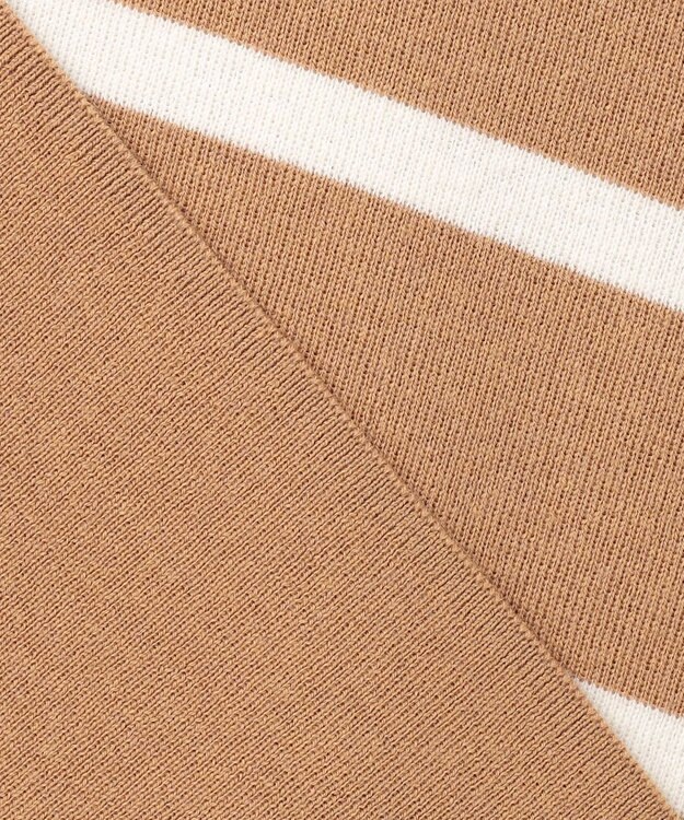 自由区 L コットンウールハイゲージボーダー ニット キャメル×オフ