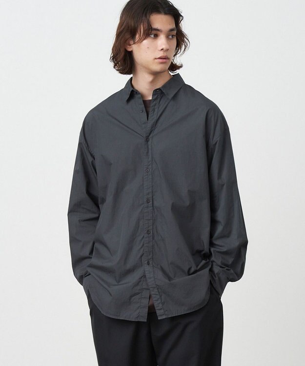 ATON COTTON LAWN | オーバーサイズシャツ - UNISEX CHARCOAL GRAY