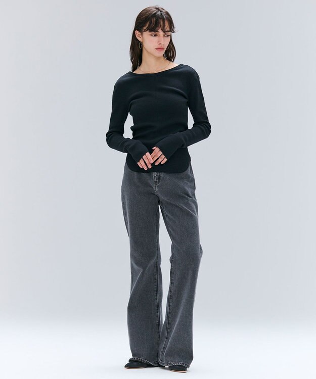 BEIGE， 【洗える】GLOBE / コットンリブ前後2WAYカットソー Black