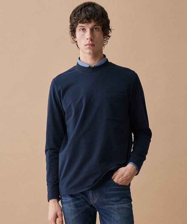 JOSEPH ABBOUD 【JAPANファブリック・日本縫製・なめらか】ミニ裏毛 カットソー ネイビー系