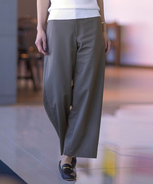 J.PRESS LADIES L 【洗える】リネンライクジャージー ワイド パンツ スレート系