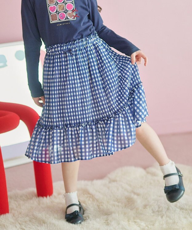 組曲 KIDS 【150-160㎝】ギンガムチェックプリーツ スカート ネイビー系
