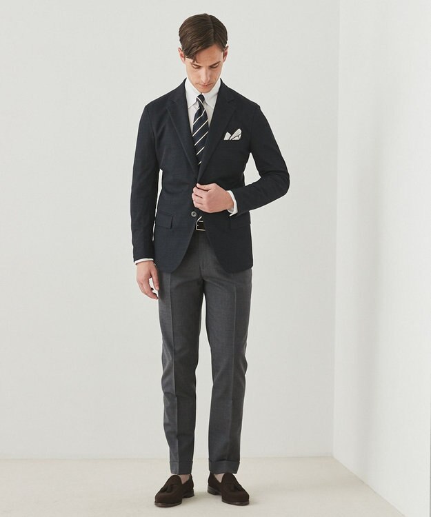 GOTAIRIKU 2年連続売上NO1【吸水速乾/ウォッシャブル/ストレッチ】ノルマンディーリネン カーディガンジャケット(25年モデル) ネイビー(NEW/フラップポケット)