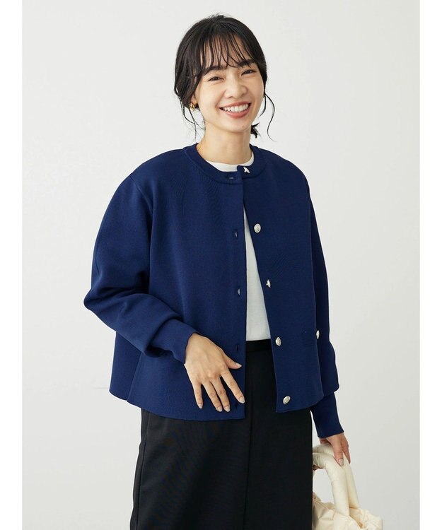 Green Parks ゴールド釦ボックス型カーディガン Navy