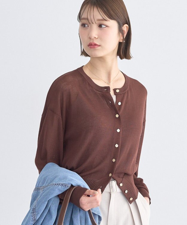 earth music&ecology ボタンアソートクルーネックカーディガン Brown