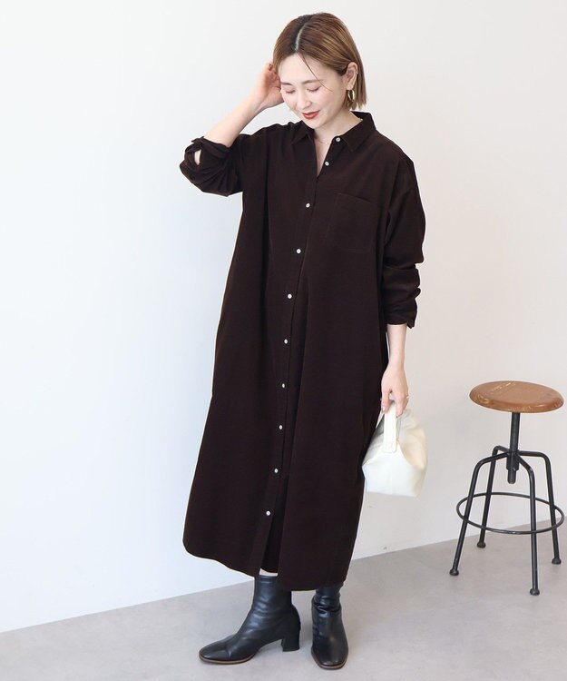AMERICAN HOLIC コーデュロイシャツワンピース Brown
