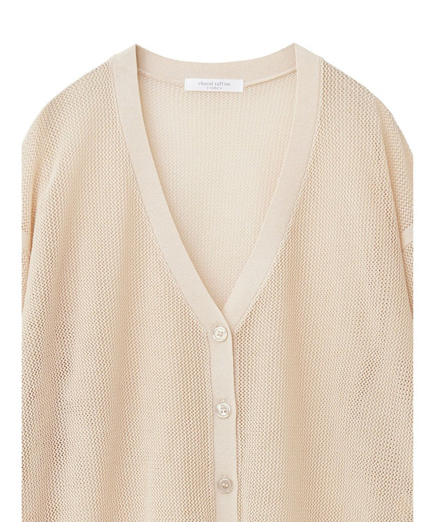 Green Parks メッシュミディ丈ニットカーディガン Ecru