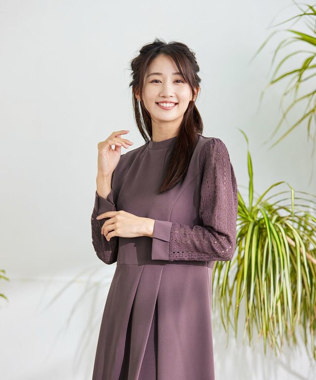 Tiaclasse L 【洗える】レーススリーブワンピース モーヴピンク