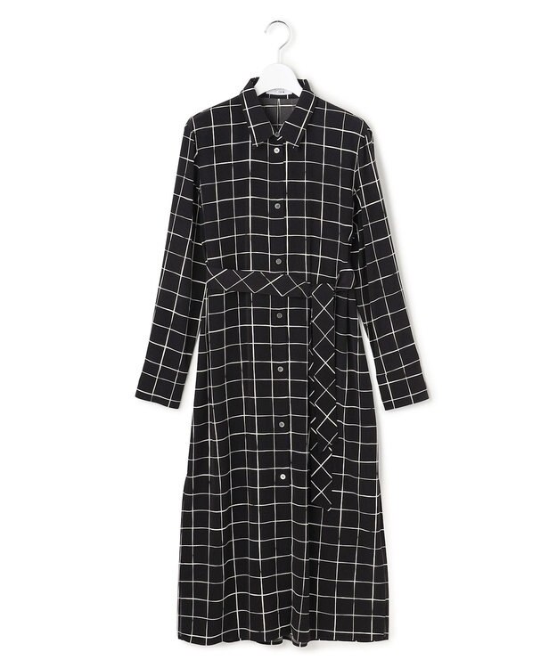 ICB L 【30th ANNIVERSARY】 ウィンドウペンプリント シャツワンピース ブラック×アイボリー