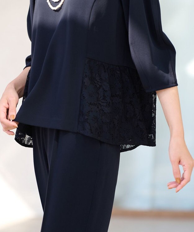 ANY 【洗濯機可・セットアップ】ブラウスパンツセットアップ ネイビー系