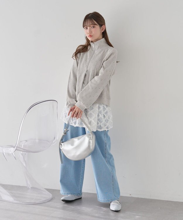 earth music&ecology 【予約】【綿100％】ダブルジップワッフルカーディガン フラワー