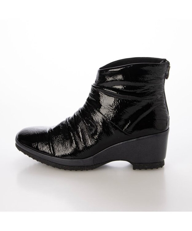 MODE ET JACOMO <D'ICI>ドレープデザインウェッジソールショートブーツ ブラックエナメル