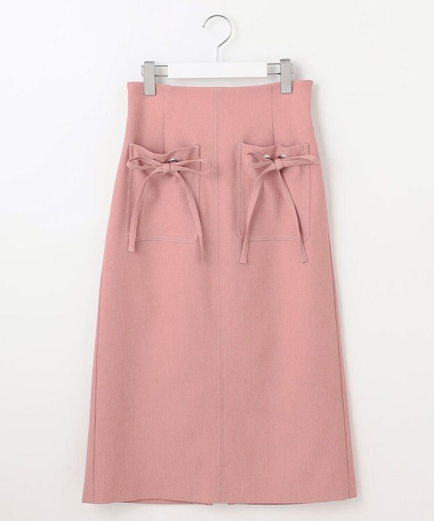 Feroux 【洗える】リボンポケット付きIライン スカート レッド系