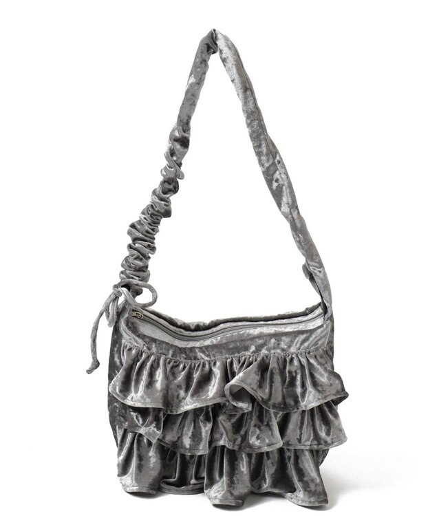 WEGO ベロアフリルギャザーショルダー グレー