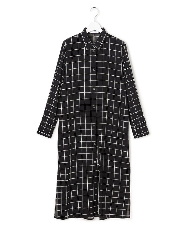 ICB L 【30th ANNIVERSARY】 ウィンドウペンプリント シャツワンピース ブラック×アイボリー