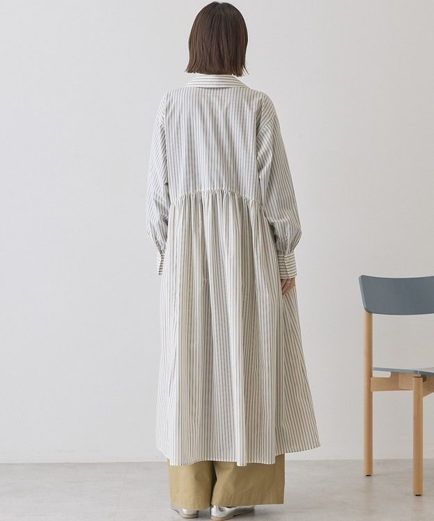 AMERICAN HOLIC 【イージーケア】ギャザーシャツワンピース Stripe White