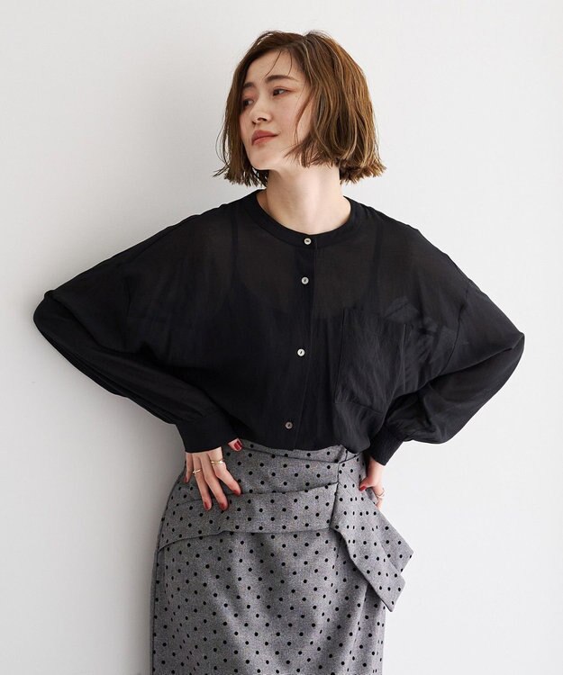 YECCA VECCA ドライタッチシアーバンドカラーシャツ Black