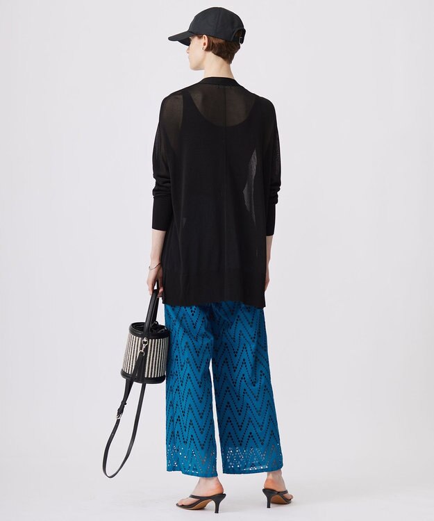 ICB 【洗える】 ヘリンボーンエンブロイダリー ワイドストレートパンツ ターコイズ系