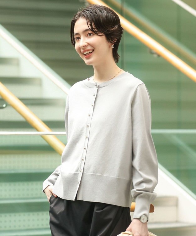 Green Parks 金釦コンパクトニットカーディガン Light Gray