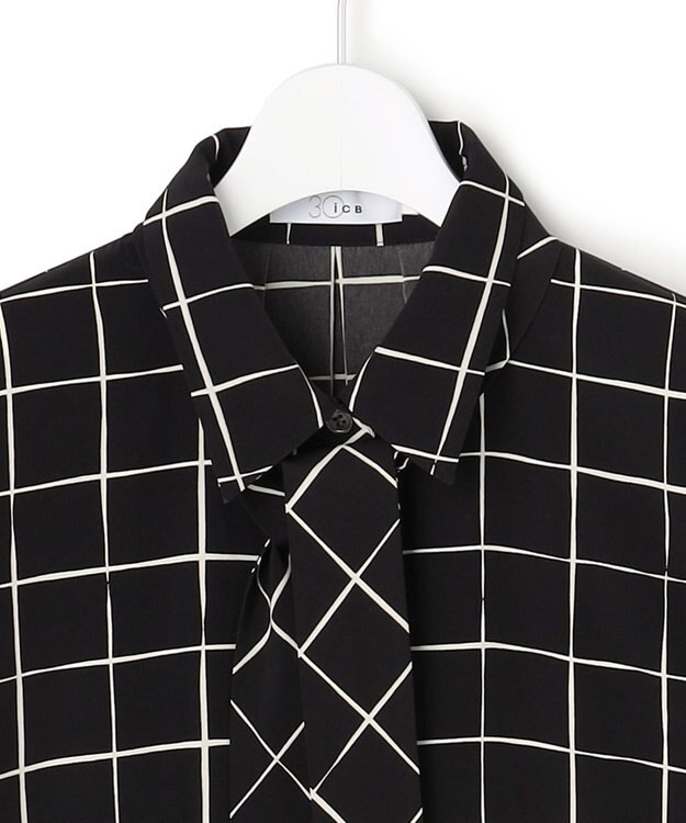 ICB L 【30th ANNIVERSARY】 ウィンドウペンプリント シャツワンピース ブラック×アイボリー