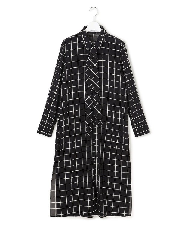 ICB L 【30th ANNIVERSARY】 ウィンドウペンプリント シャツワンピース ブラック×アイボリー