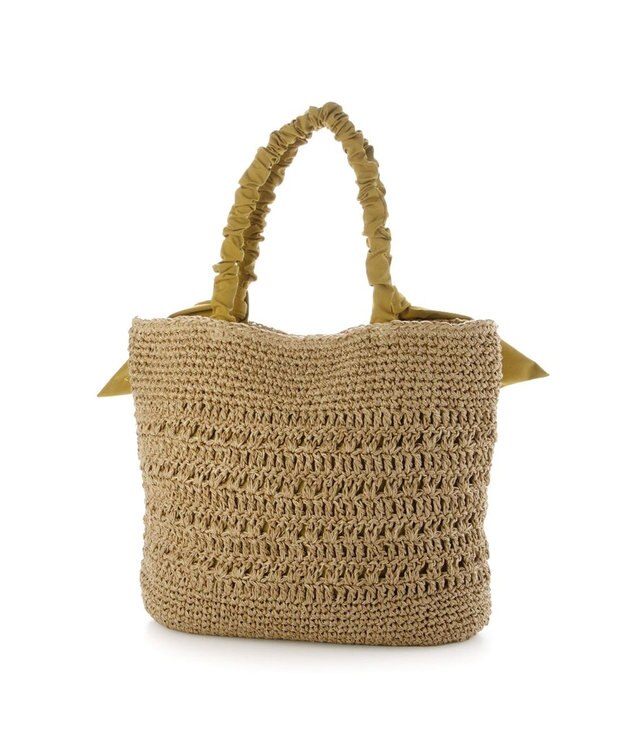 UNBILLION カシュカシュ cachecache / 下がりリボン柄編みトート カゴバッグ マスタード