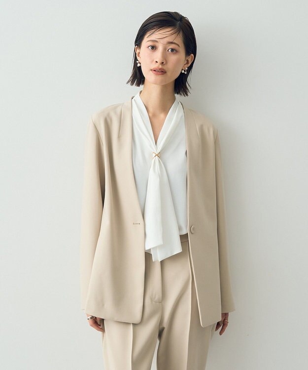 YECCA VECCA ストレッチノーカラージャケット Light Beige