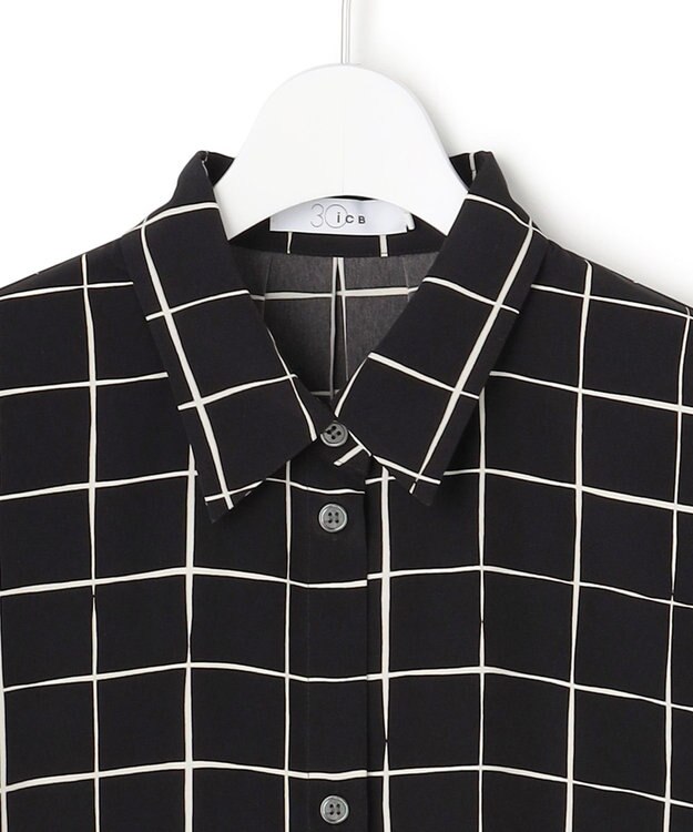 ICB L 【30th ANNIVERSARY】 ウィンドウペンプリント シャツワンピース ブラック×アイボリー