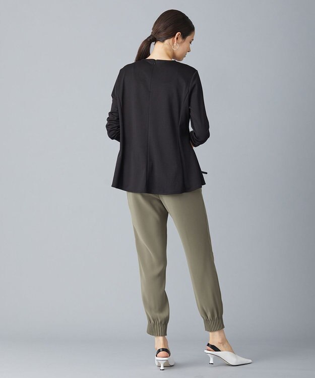 ICB 【洗える】リバーストレッチジャージー ペプラムカットソー ブラック系