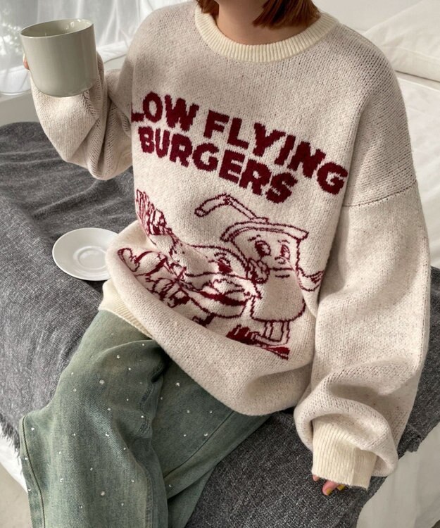 WEGO ファニーグラフィックフラッフィーニットプルオーバー 柄1