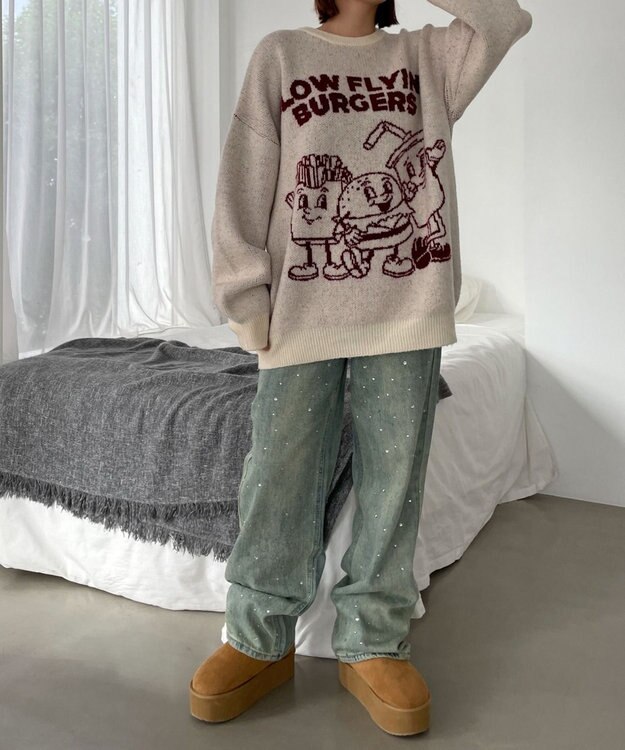 WEGO ファニーグラフィックフラッフィーニットプルオーバー 柄1