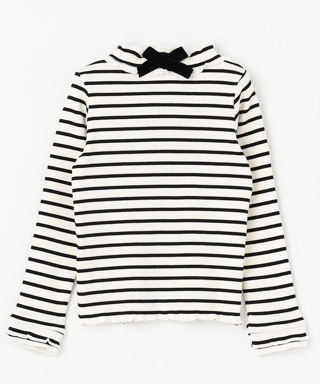 ANY KIDS テレコハイネック長袖Tシャツ ホワイト×ブラック