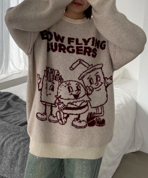 WEGO ファニーグラフィックフラッフィーニットプルオーバー 柄1