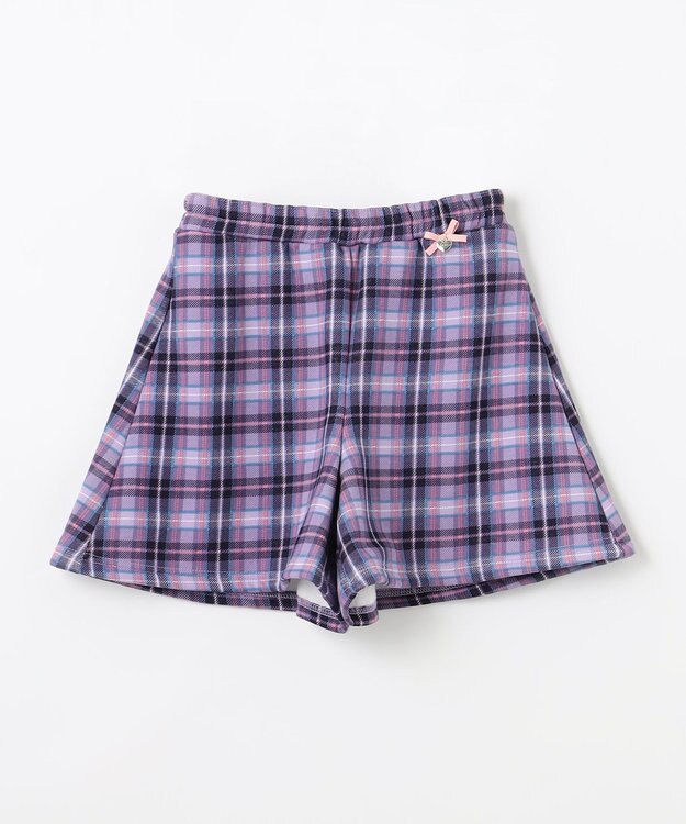 ANY KIDS 裏シャギーチェックショートパンツ ラベンダー系