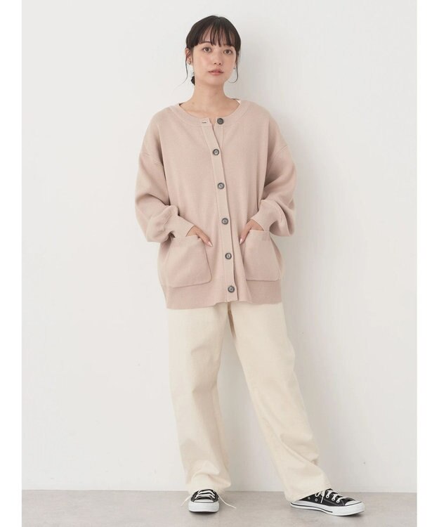 earth music&ecology クルーネックミドル丈カーディガン Beige