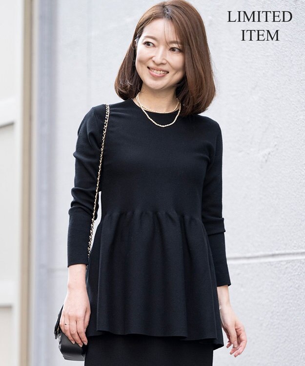 23区 S 【Sサイズ限定】ヴィスコースストレッチ ペプラムデザイン ニット ブラック系