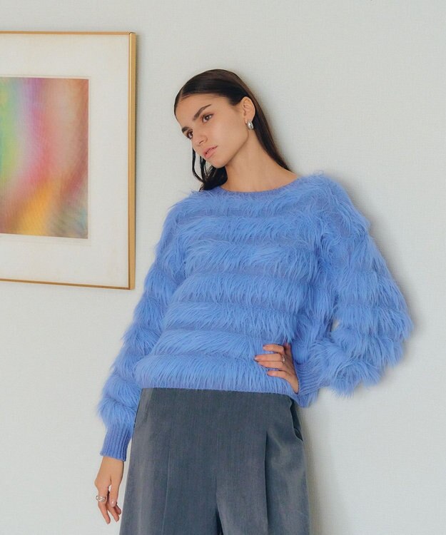 YECCA VECCA フェザーボーダーニット Blue