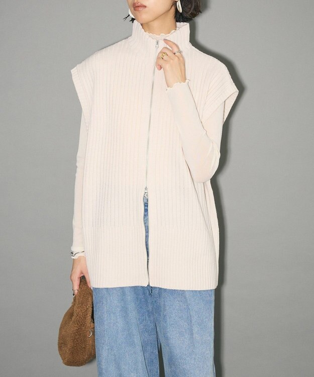 Green Parks フロントジップベスト Off White