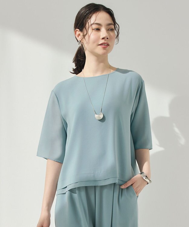 自由区 ストレッチアムンゼン Tブラウス [WEB先行カラー]サックス