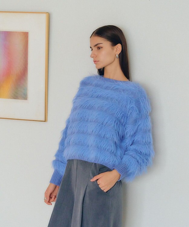 YECCA VECCA フェザーボーダーニット Blue
