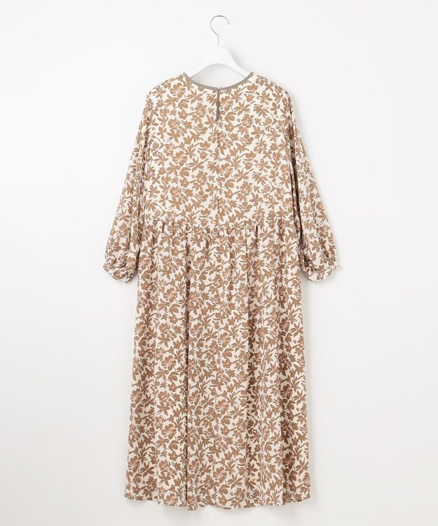 自由区 【洗える】スノーフラワープリント ワンピース モカ系