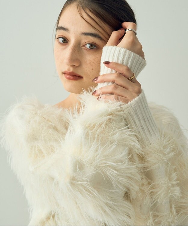 YECCA VECCA フェザーボーダーニット Ivory