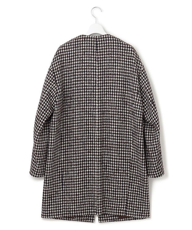 23区 L チェック ツイード ノーカラーコート ブラック系3