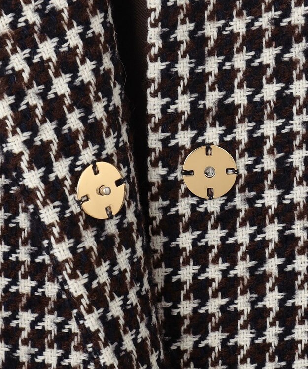 23区 チェック ツイード ノーカラーコート ブラック系3