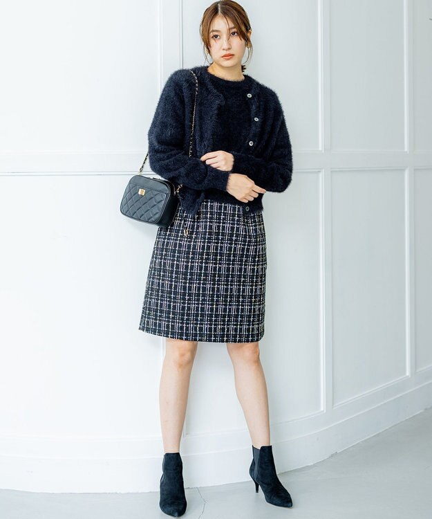 組曲 ナイロンファー カーディガン ブラック系