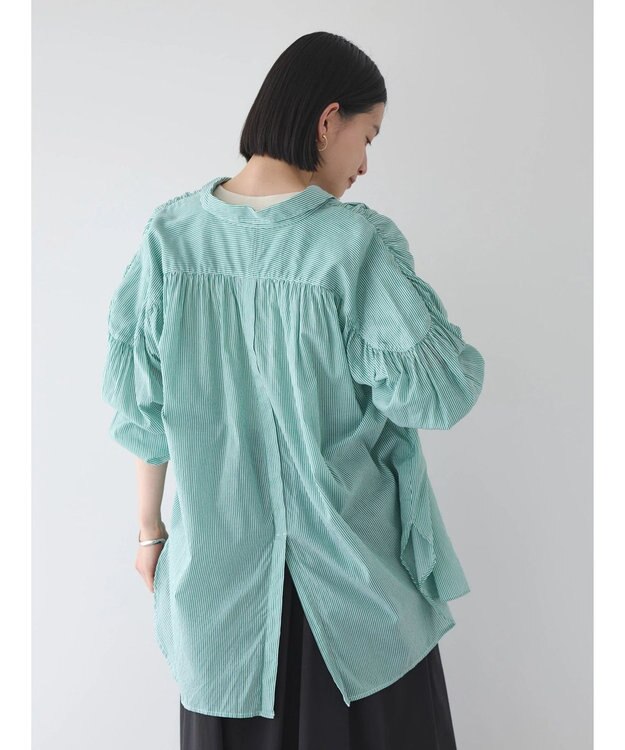 AMERICAN HOLIC カルゼギャザーシャツチュニック Stripe Green